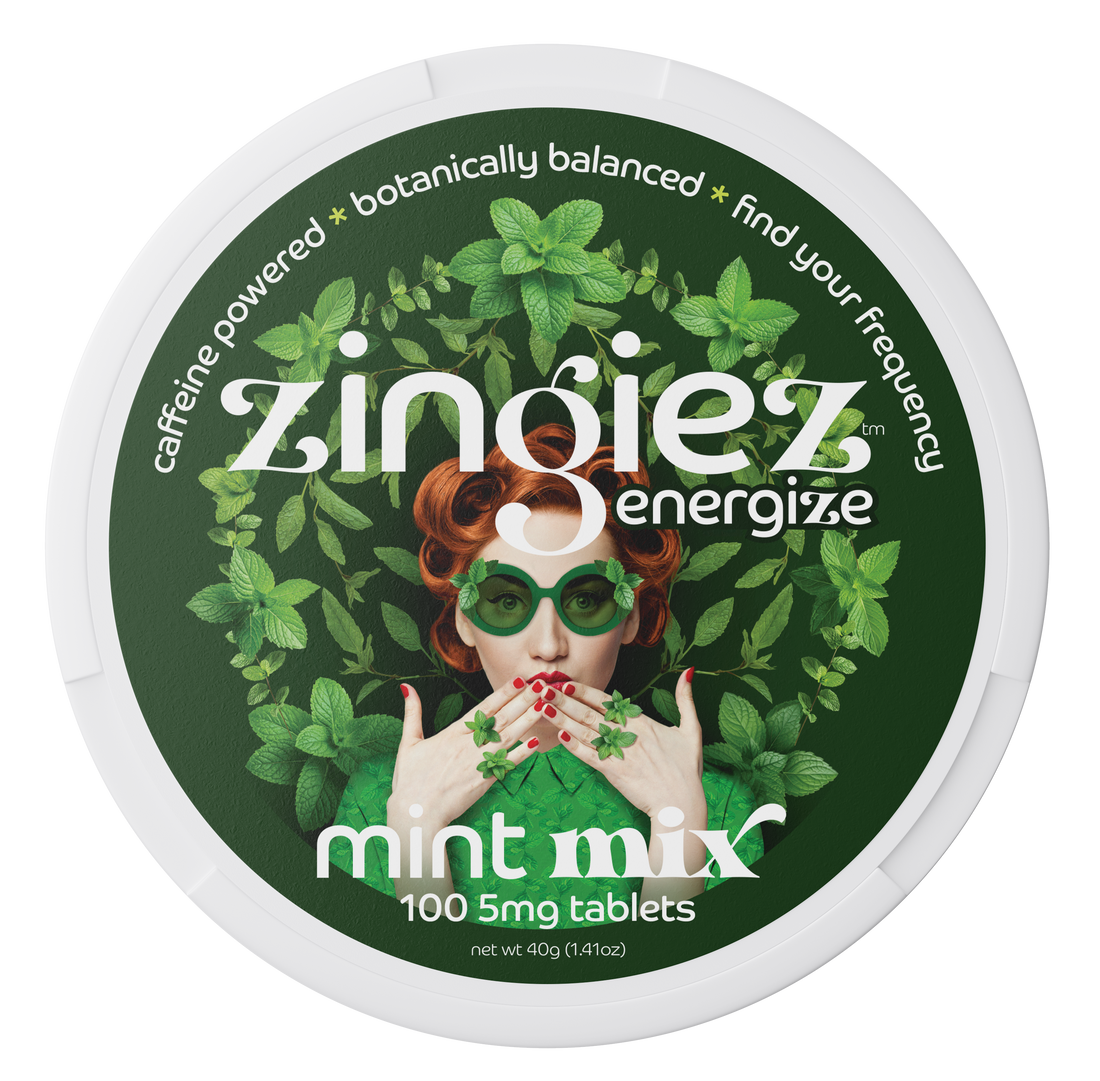 zingiez energize mint mix tin, 100 chewable 5mg tablets